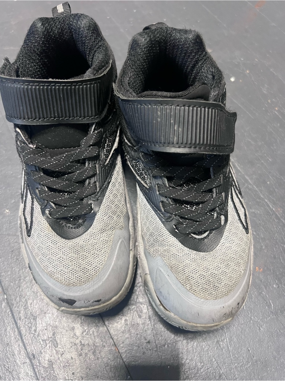 Kids Black and Gray Athletic Sneakers with Hook-and-Loop Strap